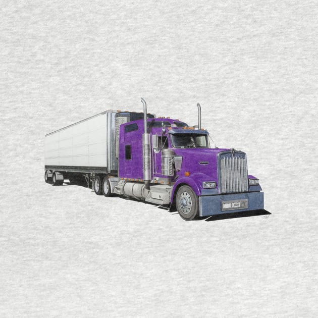 Purple Kenworth Truck pencil Drawing by Sandra Warmerdam